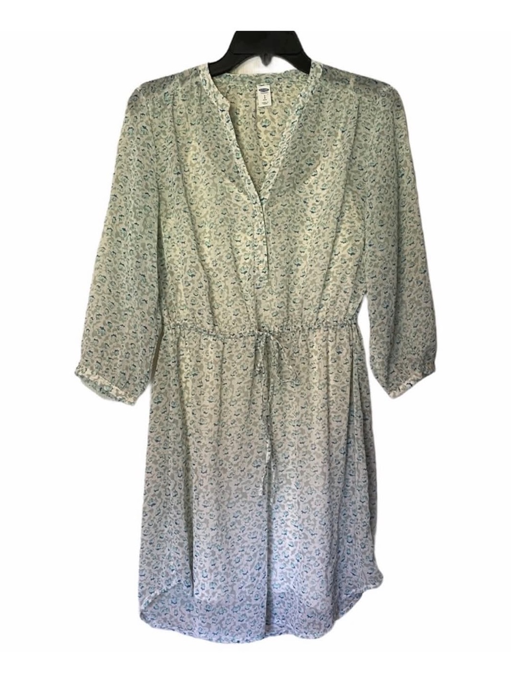 Old Navy Light Green Floral Drawstring Waist Dress